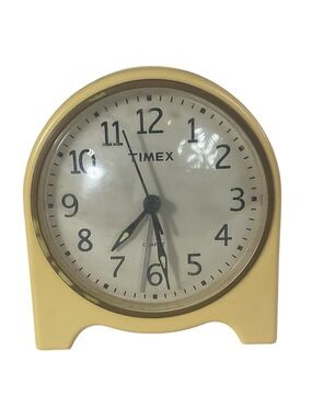 Vintage Timex Quartz Alarm Clock Yellow Retro Desktop Shelf Clock Tested Works